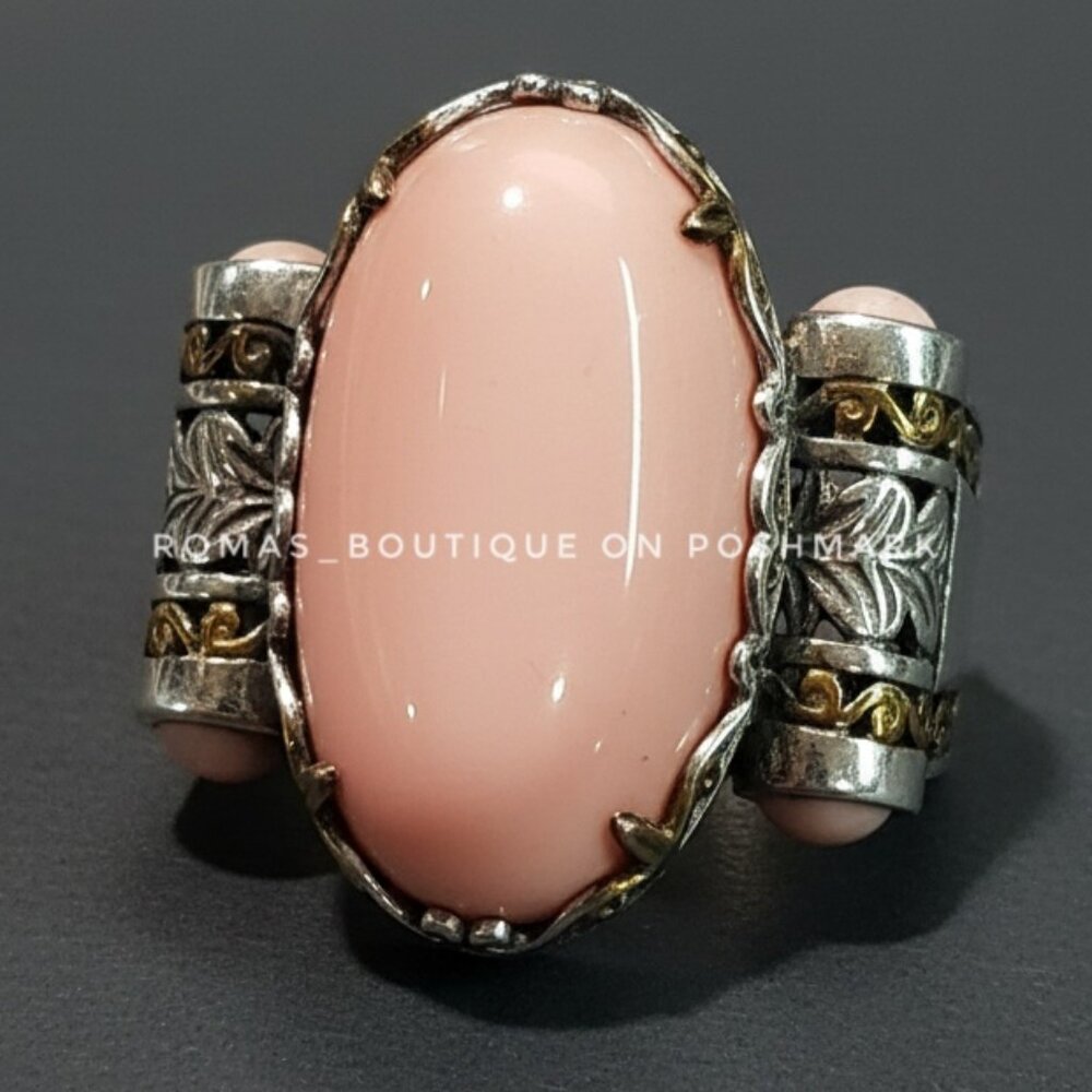 Angel Skin Coral vintage Sterling Silver and Gold Ring